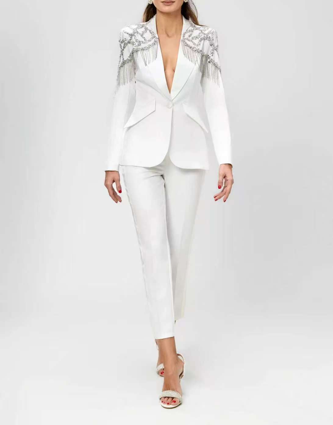 Women'S Formal Wear Wedding Guest - Damen-Anzug-Set mit Kristallverzierung, 2-teilig, Blazer +