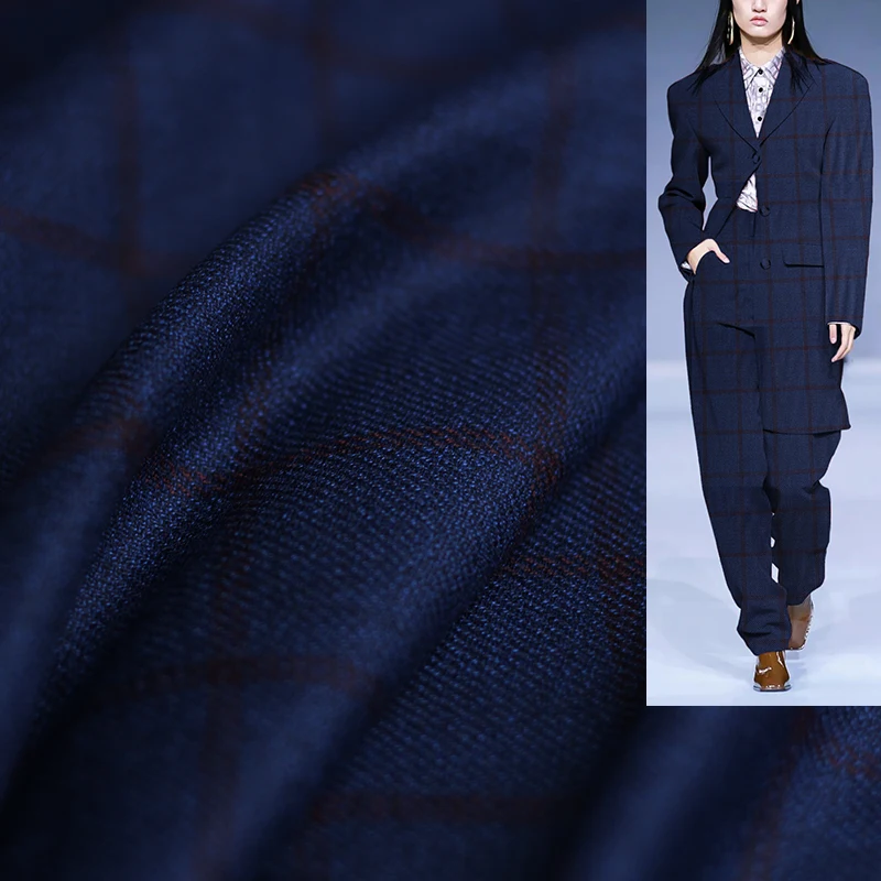 Tailored Coat Wool - Redrasp berry Blue Plaid Kammgarn Woll