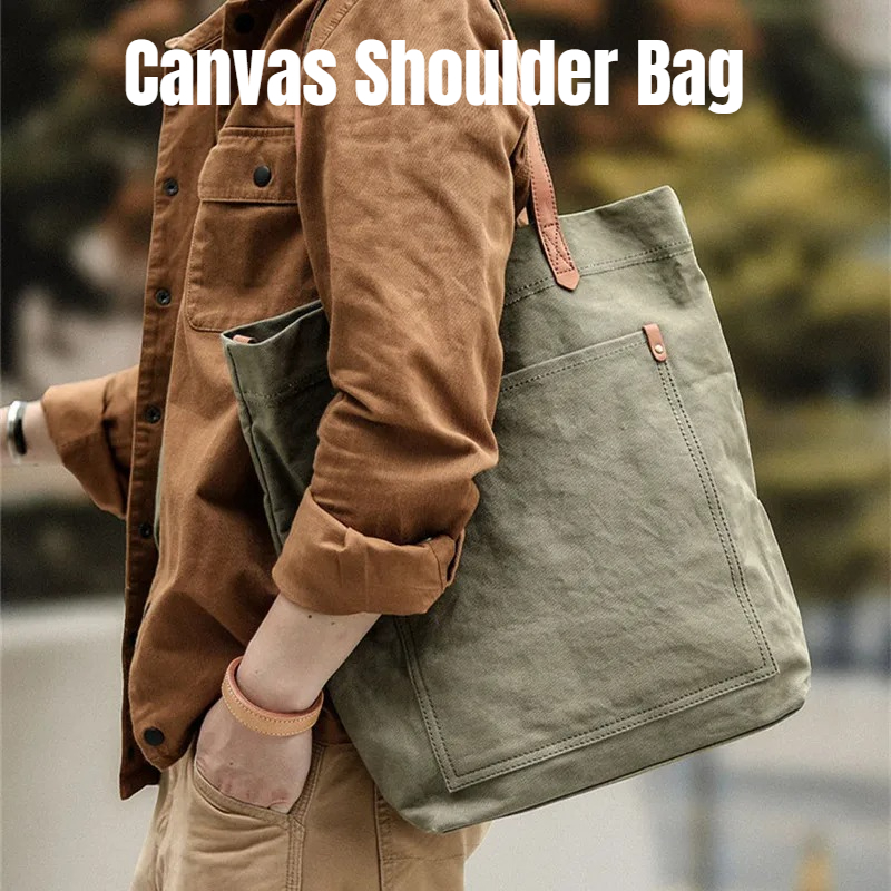 Structured Handbag Work - Canvas-Leder-Tragetasche für Herren, Vintage, Echtleder, Große
