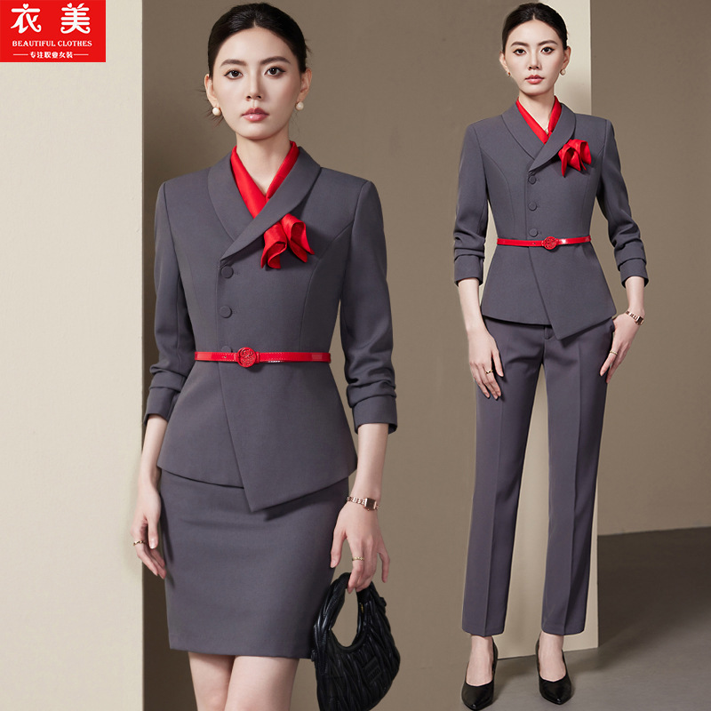 Women'S Formal Wear Stores - Grauer Damenanzug-Set, 2025 neue Mode, langärmelig,