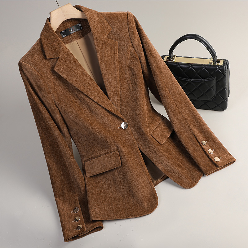 Women Formal Wear Winter - Gelbgoldener Samt-Blazer für Damen, Herbst-Winter, Freizeitanzüge,