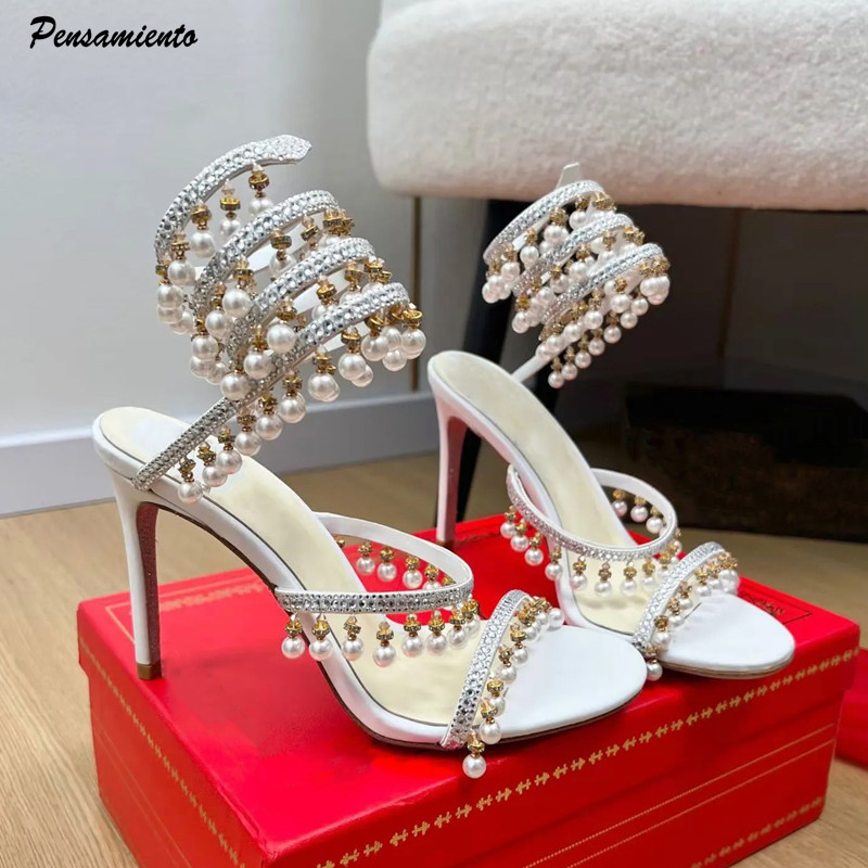 Women'S Formal Wear To A Wedding - Luxuriöse Gladiatorensandalen für Damen mit Strass,