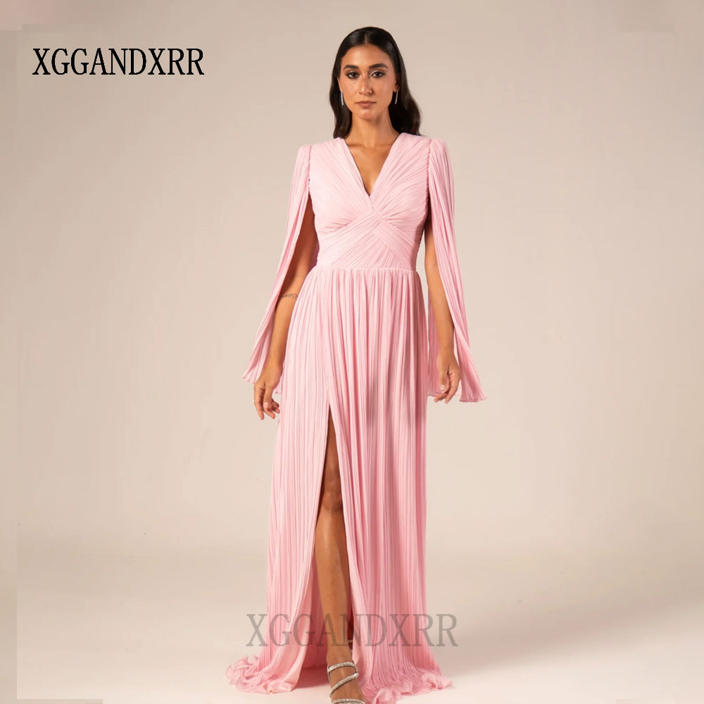Formal Gala Wear Women - Maßgeschneidertes rosa A-Linie-Abschlussballkleid 2026, tiefer V-Ausschnitt,