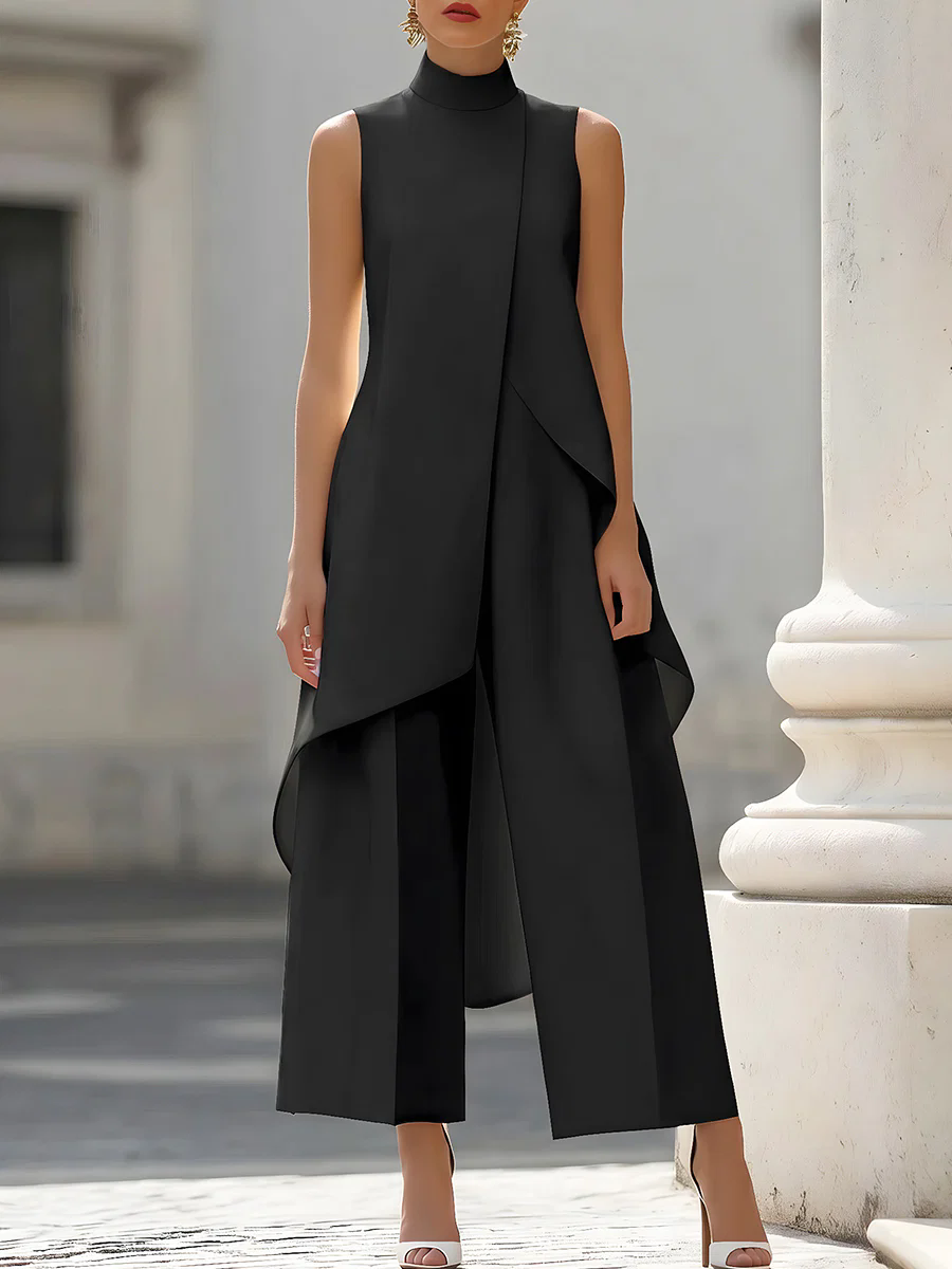 Women'S Formal Wear With Pants - Ärmelloser Jumpsuit mit hohem Kragen, asymmetrischer