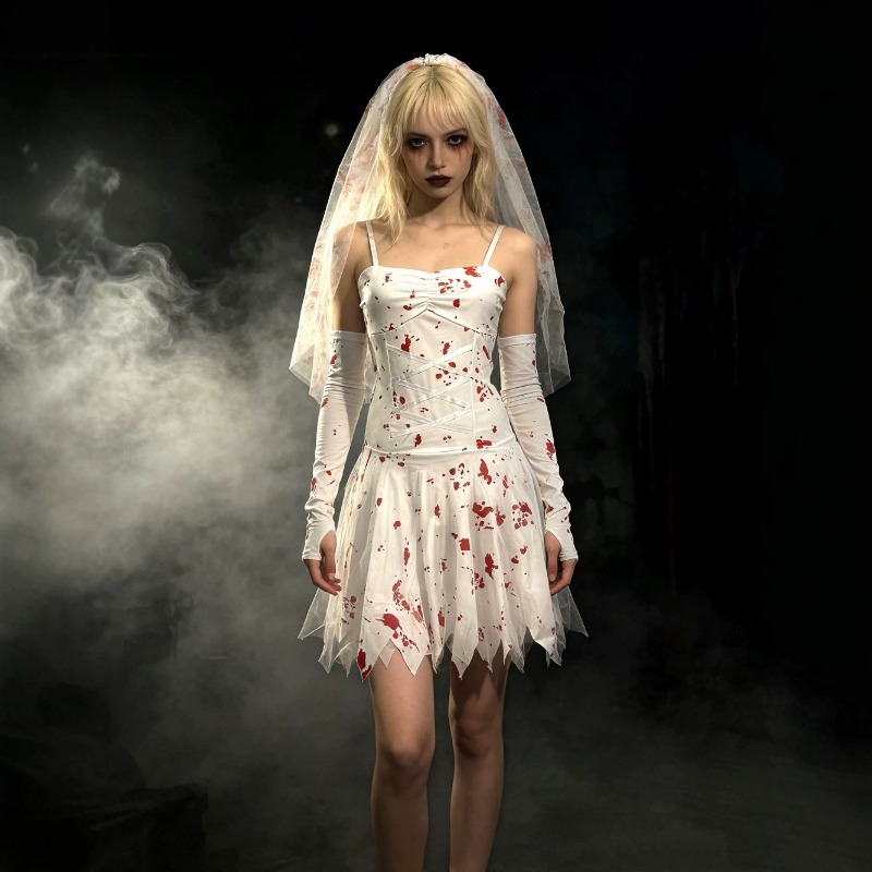 Women'S Formal Wear To A Wedding - Das Geisterbraut-Cosplay-Vampirkostüm, blutbeflecktes Hochzeitskleid, weiße Kleider,