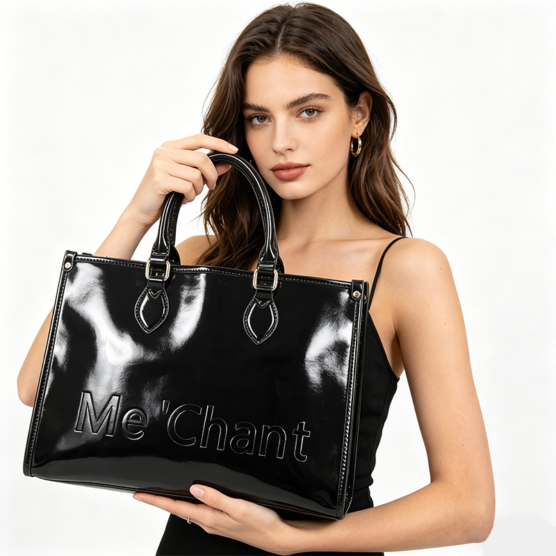 Damen Schwarze Glänzende Lackl – Structured Handbag Work Bewertung und Preis