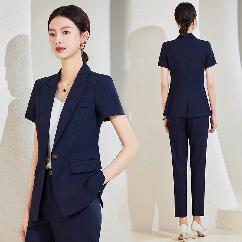 Marineblaues Kurzarm-Anzugset  – Women'S Formal Wear Stores Bewertung und Preis