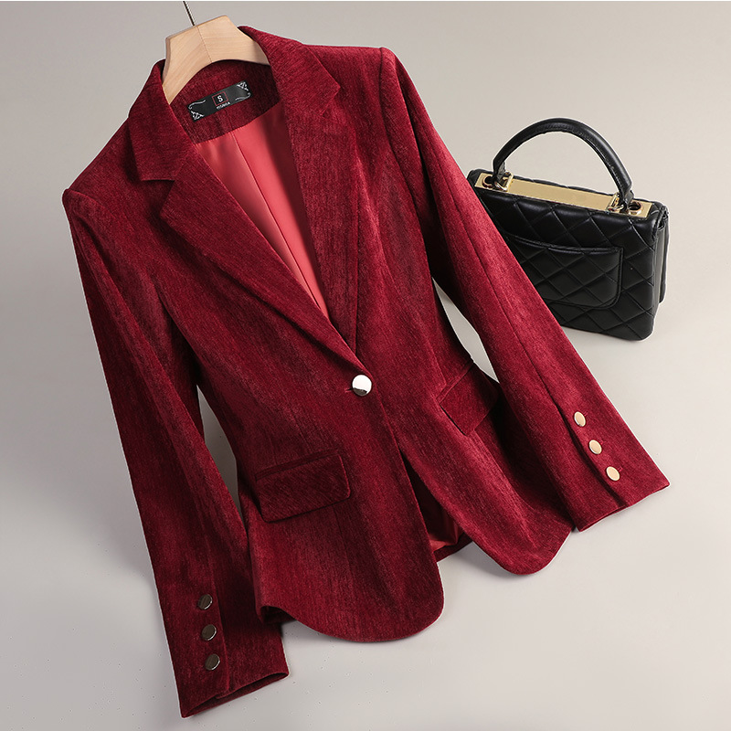 Gelbgoldener Samt-Blazer für D – Women Formal Wear Winter Bewertung und Preis