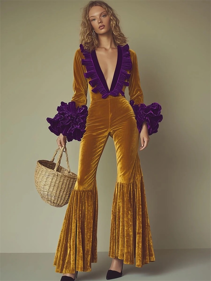 Gelb-Lila Samt-Jumpsuit für Da – Women'S Formal Wear Wedding Guest Bewertung und Preis