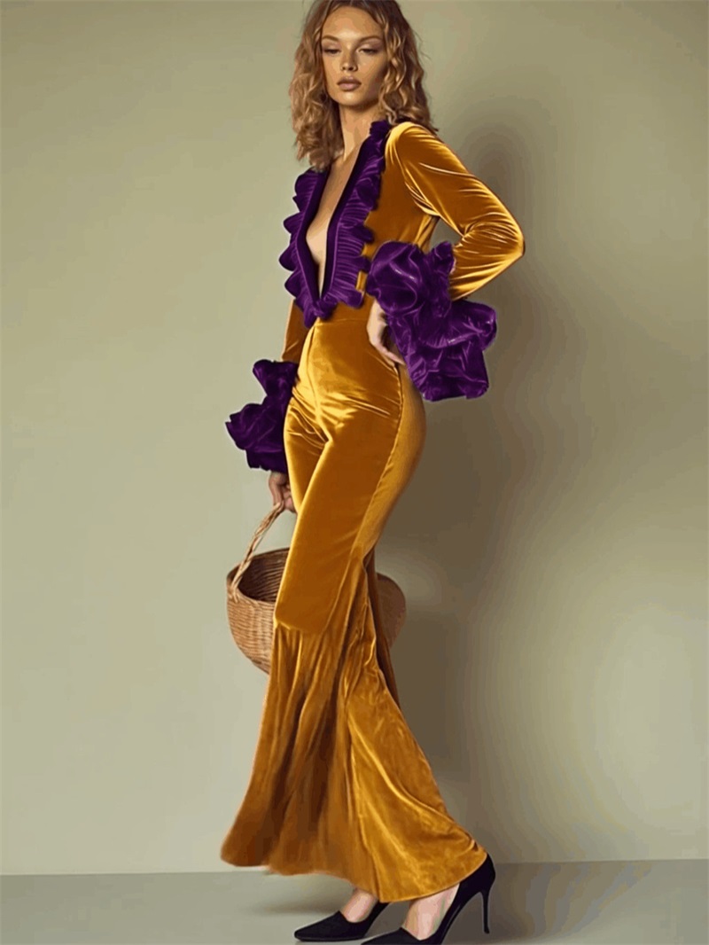 Gelb-Lila Samt-Jumpsuit für Da – Women'S Formal Wear Wedding Guest Bewertung und Preis